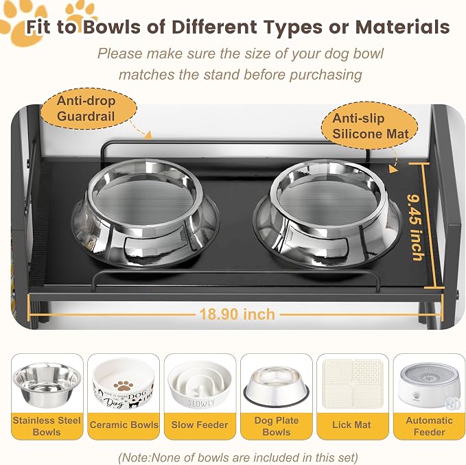 Elevated Dog Bowl Stand with 2 Feeding Stations, Adjustable Raised Feeding Station Cabinet with Toy Bin Basket, Lifted Food and Water Bowl Holder, Pet Storage Organizer for Large Medium Small Dogs - Image 2