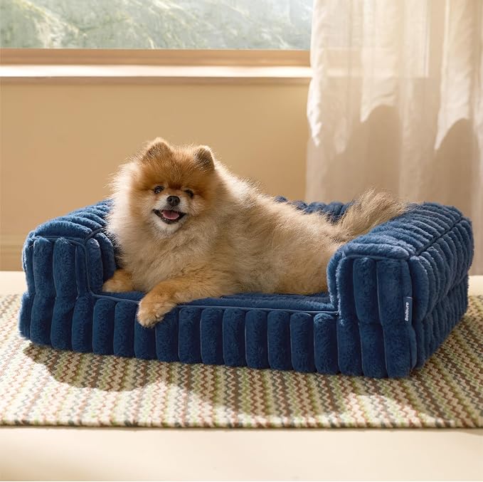 Bedsure ComfyFleece™ Orthopedic Dog Bed for Small Dogs, Waterproof Memory Foam Small Pet Beds with Sides, Non-Slip Bottom and Egg-Crate Foam Medium Dog Couch Sofa with Washable Corduroy Cover, Blue by Unknown
