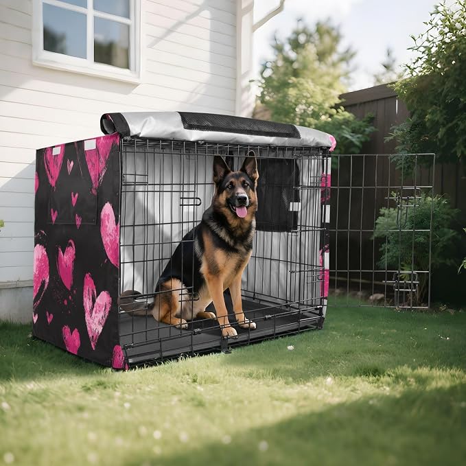 Dog Crate Cover Kennel Cover for Dog Cages Breathable for Wire Cage Indoor Outdoor Brush Stroke Valentine Hearts - Image 8