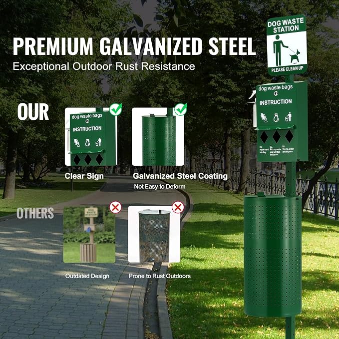 VEVOR Dog Waste Station, 11.5 Gallon Pet Waste Station with Hand Wash Bottle, Lockable Bag Dispenser, 50 Can Liners & 600 Waste Bags, Outdoor Pet Poop Station for Commercial Use, Parks, Backyard - Image 6