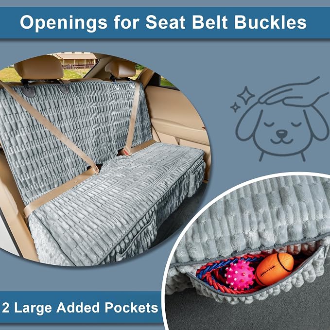 Dog Car Seat Cover, Soft Plush Waterproof Back Seat Protector,Grey | Non-Slip Backing, Full Bench Coverage, Hair, Dirt & Scratch Defense, Machine Washable, Fits Cars, SUVs & Trucks - Image 5