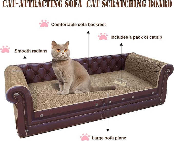 COOZMENT Scratching Sofa, Couch Shaped Thick Scratching Cardboard, Lounge Bed for Indoor Rest&Play, Sofa Scratcher Pad (Brown, 39.4" L X 14" W X 11" H) - Image 5