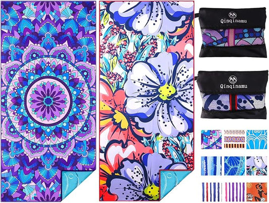 2 Pack Microfiber Oversized Lightweight Beach Towel 71"x32" XL Extra Large Thin Sand Free Towels Travel Swim Pool Yoga Gym Camping for Adults Women Men Beach Essentials Accessories Vacation Gift by Qinqinamu