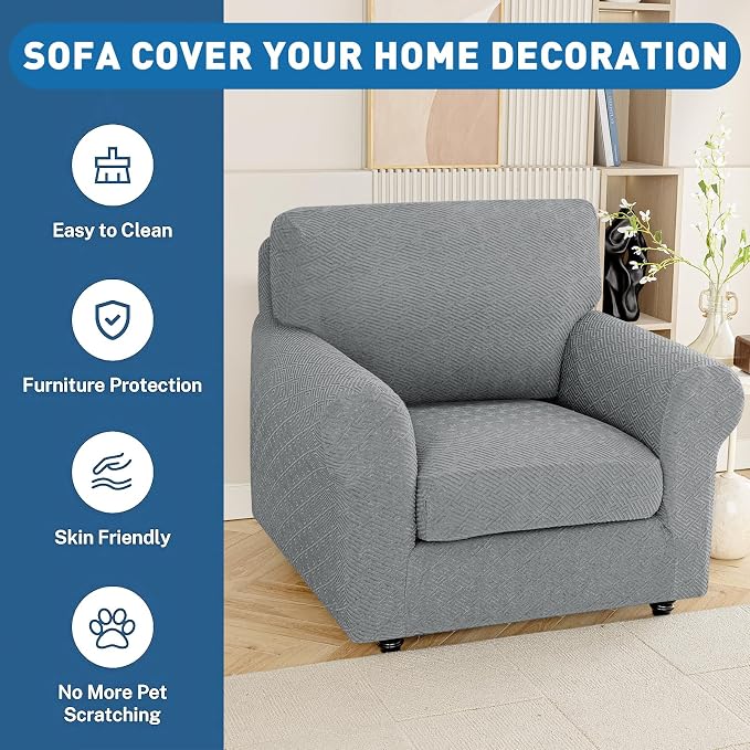 XINEAGE Large Couch Cushion Covers Seat Cushion Cover Thick Stretch Sofa Slipcovers 1 Piece Individual Couch Covers with Elastic Bottom(Single XL Seat Cushion/Backrest,Light Grey) - Image 7