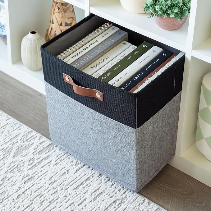 OrganiHaus 13x13 Cube Storage Bins, Set of 4 - Fabric Storage Cubes | Sturdy, holds its shape; odor-free; fits IKEA Kallax and Expedit; vegan leather handles - Image 5