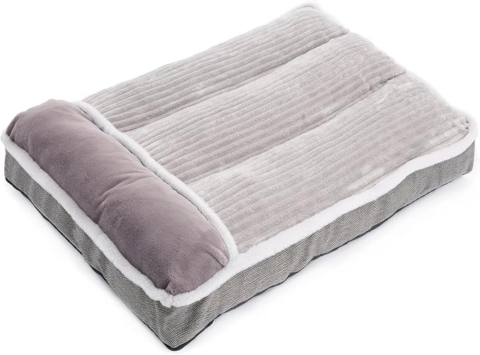 Dog Bed for Large Dogs, Dog Mattress with Pillow for Crate Kennel, Sofa pet Bed, Super Soft pet Bed for Medium, Jumbo, Small Dogs Breeds Grey, Medium:(31"x25"x3") - Image 2