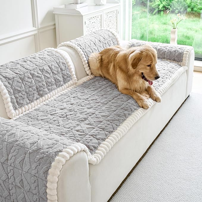 Fuzzy Couch Covers for Dogs, Non Slip Thick Dog Couch Cover Protector, Plush Pet Couch Covers for Sofa Washable, Soft Sofa Cushion Slipcovers Pet Friendly(1PC, Light Grey, 27.6”x70.9”) - Image 2