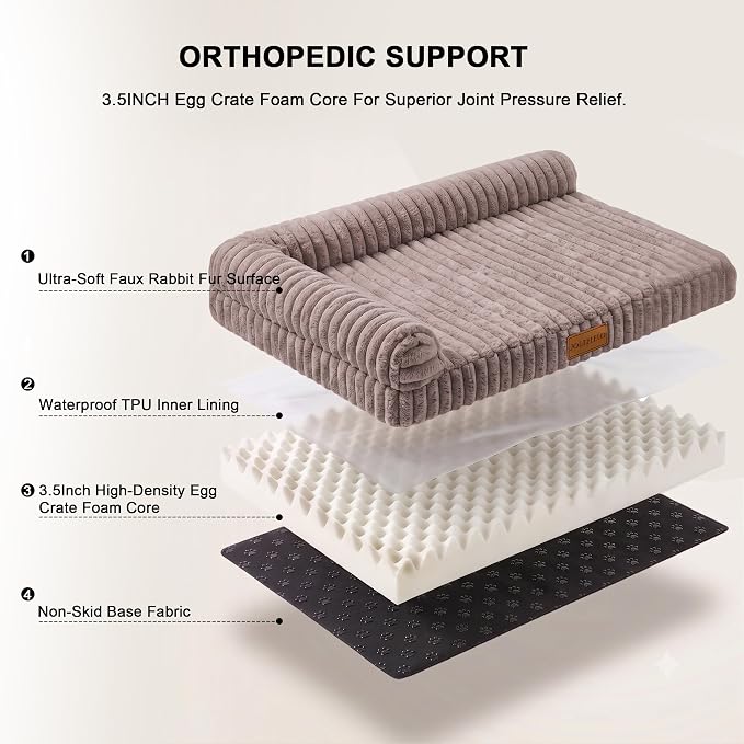 Orthopedic Calming Large Dog Bed Pet Sofa Bed 48''X30'' Taupe | 2-Sided Pet Couch Large Sized Dog, Soft Egg-Crate Foam Dog Mat, Waterproof Removable Washable Cover, Nonskid Bottom Cat Bed - Image 6
