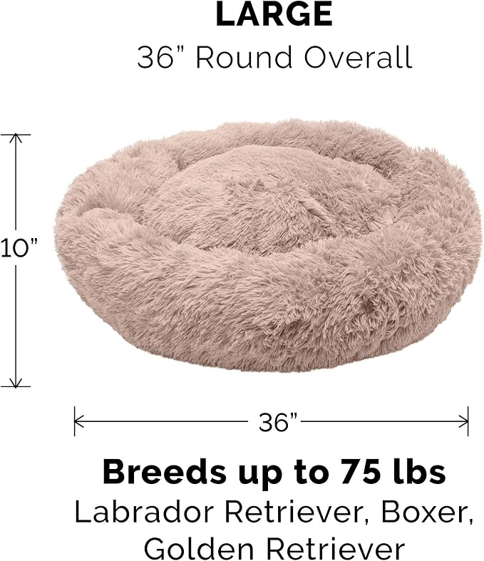 Furhaven Replacement Donut Dog Bed Cover Plush Long Faux Fur Calming Cuddler, Machine Washable - Taupe, Large - Image 3