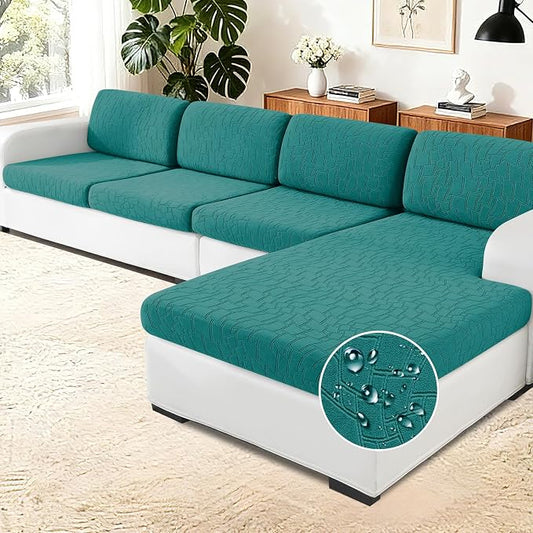 MAXIJIN Waterproof Sectional Couch Cover 3 Pieces Stretch Couch Cushion Covers for Sectional Sofa L Shape Seat Slipcovers with Elastic Bottom for Dogs Pets (2 Seater + 1 Chaise, Blackish Green) by MAXIJIN