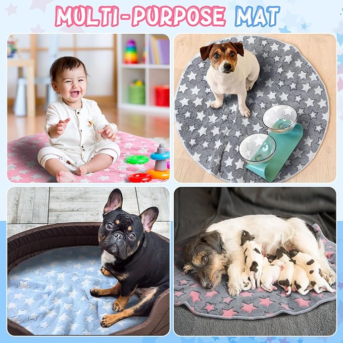Hahafelt 4 Pcs Round Whelping Pee Pads Washable for Dogs Waterproof Pet Training Mats Reusable Puppy Whelping Pads Non Slip Cat Dog Bed Mat for Crate Kennel(Large Star,48 Inches) - Image 4