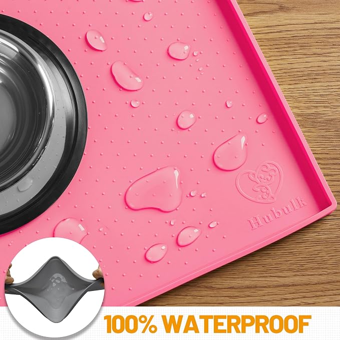 Hubulk Dog Feeding Mat,100% Waterproof Food Grade Silicone Pet Food and Water Bowl Placemat,Dishwasher, High Raised Edge to Prevent Spills,Nonslip Tray to Stop Messes on Floor (24"x16"x0.5", Pink) - Image 4