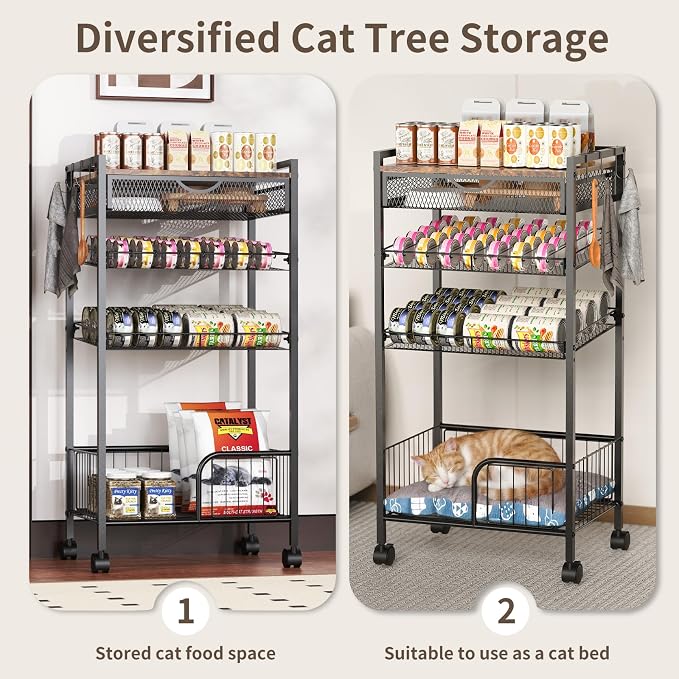 Cat Food Organizer，Multi-Functional Canned Food and Cat Bed Rolling Storage Cart,Manually Adjust The Gap Size，Store Suitable Can Sizes，Used for Jar Food & Cat Food Dispenser Rack - Image 3
