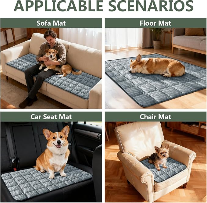 Paw Cart Couch Cover Caravan Quilted Sofa Topper Greek Key Pattern Washable Non Slip Soft Pet Protector for Any Type of Couch (Gray Blue,W 94“ x D 28” 1 Piece) - Image 3