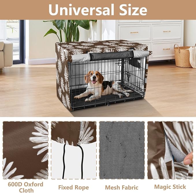 Dog Crate Cover Kennel Cover for Dog Cages Breathable for Wire Cage Indoor Outdoor Brown Palm Leaves01 - Image 4
