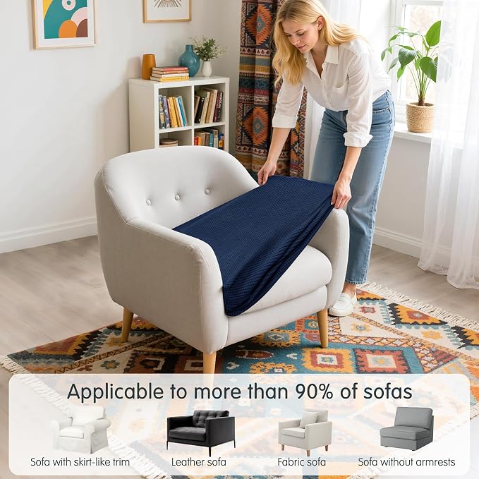 Hokway Stretch Couch Cushion Slipcovers Reversible Cushion Protector Slipcovers Sofa Cushion Protector Covers(Darkblue, Small) - Image 5
