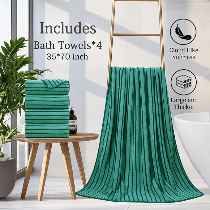 Mistyrose Bath Towels,8 Pack Large Bath Towels Set Super Absorbent Microfiber Bath Sheets-2 Oversized Bath Sheets 2 Hand Towels 4 Washcloths for Family Hotel Spa Gym(Emerald Green) - Image 8