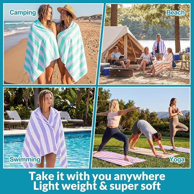 Frienda 4 Pack Microfiber Oversized Lightweight Beach Towel 71x32 in for Women Men Microfiber Quick Dry Sand Free Ocean Coastal Towels for Beach Pool Travel (Pastel Stripe) - Image 5