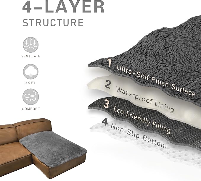 Dogs/Cats Bed Mats, Dog Pad Washable Removable Couch Cover with Anti-Slip Back, Plush Long Fur Mat, Perfect for Small, Medium and Large Dogs.(Dark Gray, 40"x50") - Image 5