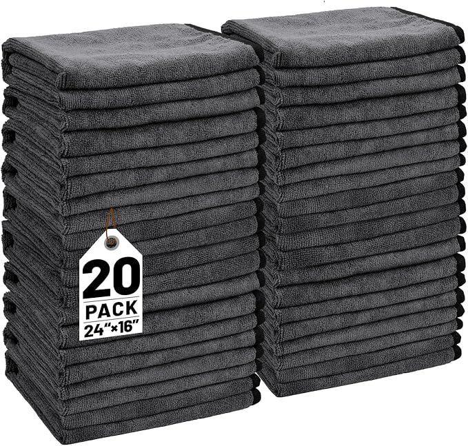 20 Pack Microfiber Towels for Cars, 24" x 16" Dual-Sided Car Drying Towel | 400 GSM Highly Absorbent, Lint-Free Microfiber Cleaning Cloths for Scratch-Free Drying, Detailing, Buffing, Polishing Cars by UZLUbuywithconfidence