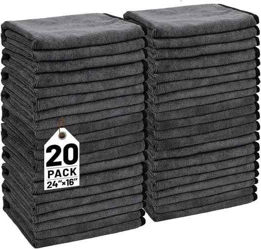 20 Pack Microfiber Towels for Cars, 24" x 16" Dual-Sided Car Drying Towel | 400 GSM Highly Absorbent, Lint-Free Microfiber Cleaning Cloths for Scratch-Free Drying, Detailing, Buffing, Polishing Cars by UZLUbuywithconfidence
