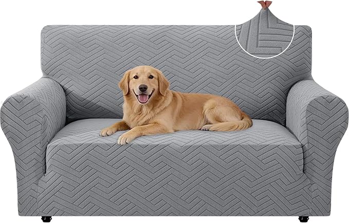 Stretch Sofa Cover Non-Slip Washable Furniture Protector | Stretch, 55"-69".Soft, Non Skid Foam, Elastic Bottom, Machine Washable, for Kids & Pets, Couch & Sofa, Light Gray by YSTELLAA
