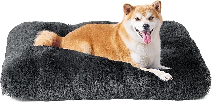 EHEYCIGA Fluffy Dog Crate Bed for Large Dogs, Plush Faux Fur Pad, Dark Grey | Calming Anti Anxiety Large Dog Crate Bed, Washable Soft Warm Mat with Non-Slip Bottom by EHEYCIGA