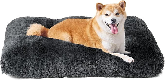 EHEYCIGA Fluffy Dog Crate Bed for Large Dogs, Plush Faux Fur Pad, Dark Grey | Calming Anti Anxiety Large Dog Crate Bed, Washable Soft Warm Mat with Non-Slip Bottom by EHEYCIGA