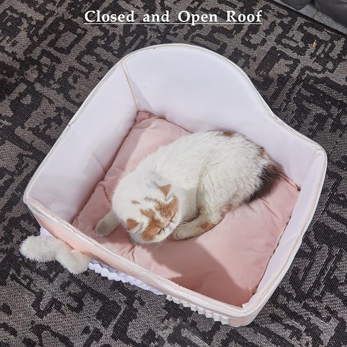 Jiupety Rabbit Cat House for Indoor Cats, Cute Covered Cat Bed with Spacious Interior, Pet Cave Bed Up to 3-15 Lbs Kitten, Pink - Image 3