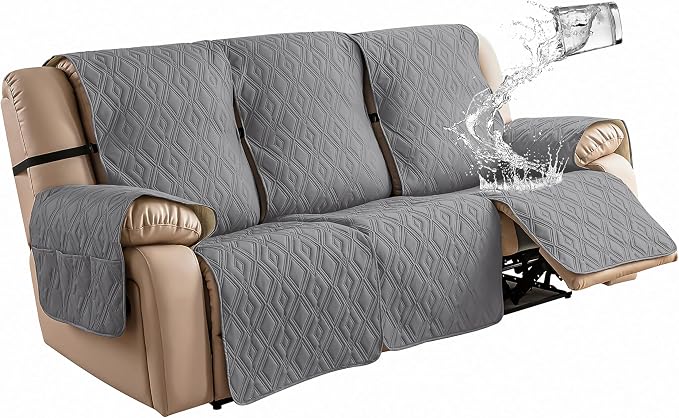 Genina Waterproof Couch Cover for Reclining Couch 3 Seater Non-Slip, Washable Recliner Sofa Covers for 3 Cushion Couch, Furniture Covers Couch Protector for Dogs Pets Kids (Light Gray, Recliner Sofa) by Genina