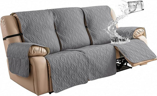 Genina Waterproof Couch Cover for Reclining Couch 3 Seater Non-Slip, Washable Recliner Sofa Covers for 3 Cushion Couch, Furniture Covers Couch Protector for Dogs Pets Kids (Light Gray, Recliner Sofa) by Genina
