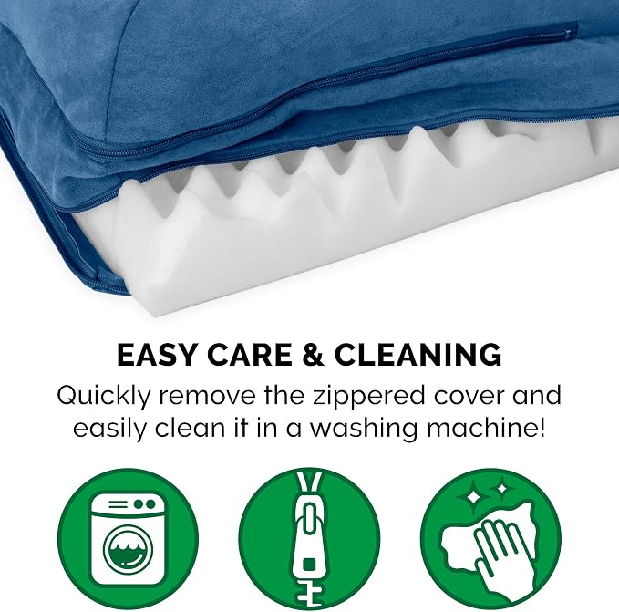 Furhaven Orthopedic Dog Bed for Large/Medium Dogs w/ Removable Bolsters & Washable Cover, For Dogs Up to 55 lbs - Two-Tone Plush Faux Fur & Suede L Shaped Chaise - Marine Blue, Large - Image 8
