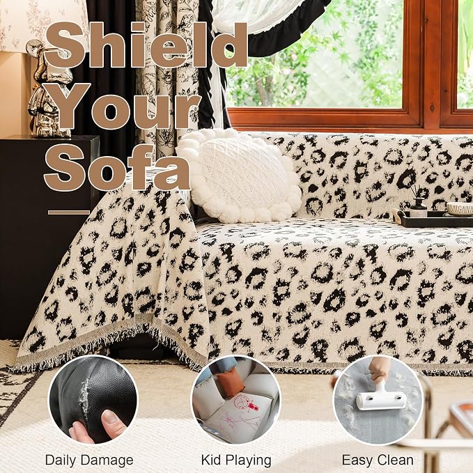 VClife Stylish Animal Leopard Print Couch Cover, Extra Large Furniture Protector for Dog, Breathable Soft Couch Covers for 3 Cushion Couch Sofa, Versatile Home Furniture Protector, Black, 71''x134'' - Image 7