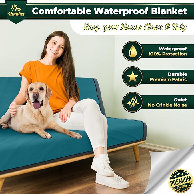 Paw Buddies Premium Waterproof Blanket 80"x90" Velvet-Feel Reversible Throw – Leakproof, Machine Washable Bed & Sofa King Size Protector for Couples, Pets & Travel + Bonus Small Blanket - Image 3