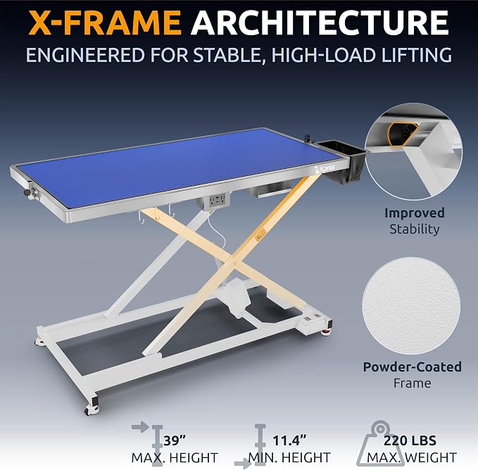 KANIS Professional Electric Dog Grooming Table - Heavy Duty | Height Adjustable Pet Grooming Table w/Leveling Wheels, Dog Grooming Arm, Anti-Slip Tabletop & Tool Organizer (White, 60") - Image 6