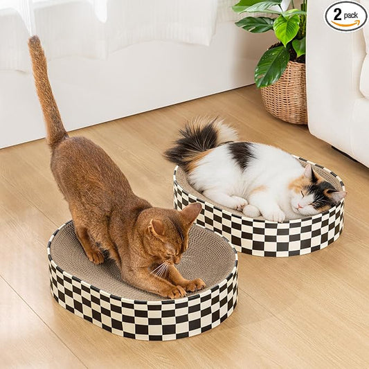 Conlun Oval Cat Scratcher Bed Bowl Lounge for Kittens | Medium | 2 Pack | Ideal for Multi-Cat Households | Concave Cardboard Pad | No Mess Enclosed Base | Couch Furniture Protector by Conlun