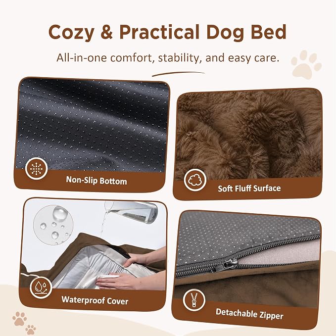 Comfort Expression Orthopedic Dog Beds for Large Sized Dog with Bolster | Waterproof Dog Couch Bed with Washable Cover & Non-Slip Bottom, Supportive Egg Crate Foam Large Pet Bed, 38x25 Inch - Image 4