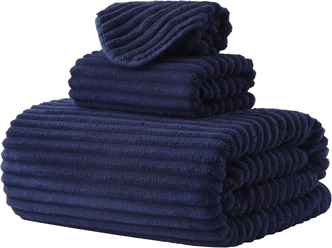 3 Pack Bath Towel Set, 40"x80" Oversized Bath Sheet,Navy Blue | Ultra Soft Microfiber, Lint Free, Quick Dry, Highly Absorbent, Full Body Coverage, 1 Bath Sheet, 1 Hand Towel, 1 Washcloth by NALIVO