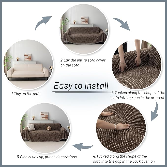 MYSKY HOME Couch Covers for 3 Cushion Couch Sofa, Sectional Couch Cover L Shape Chenille Couch Cushion Covers for Pets, Furniture Protector Cover for Dogs, Kids, 71"X150", Deep Chocolate - Image 7