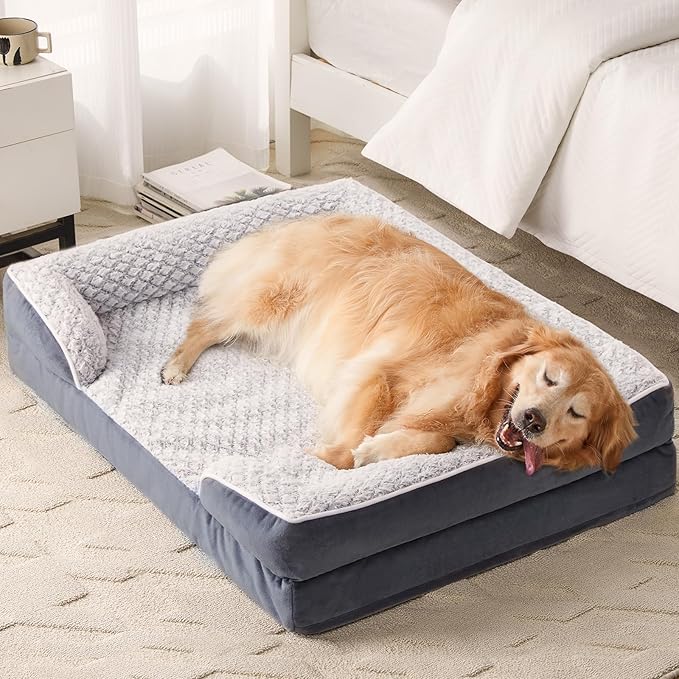 LEXTRO Orthopedic XXL Dog Bed, Washable Dog Beds for Extra Large Dogs | 48x35 Inch Non-Slip Bottom Dog Sofa for Senior Dogs and Pet Couch Bed with Waterproof Lining , Washable Removable Cover by LEXTRO