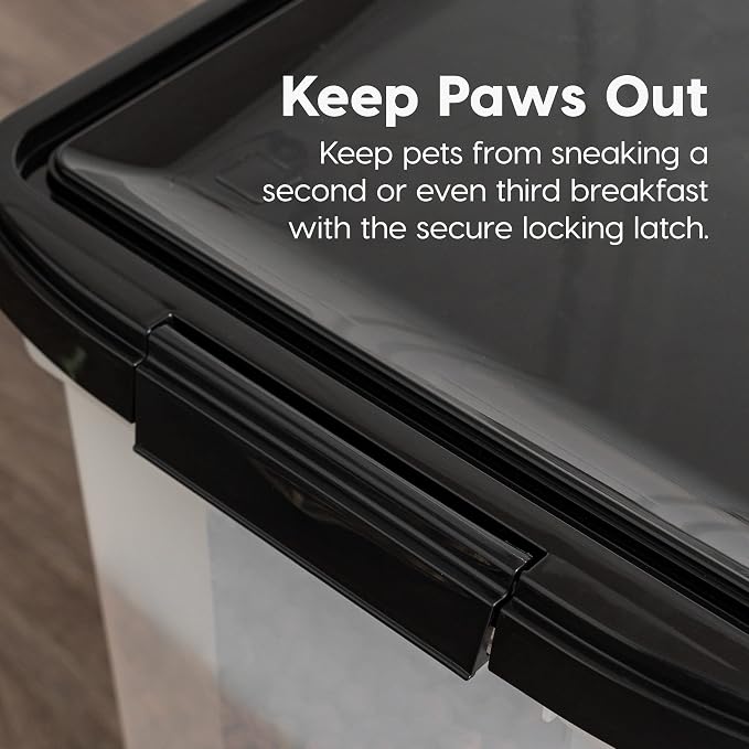 IRIS USA Airtight Dog Food Storage Container, WeatherPro, Up to 50 lbs, Removable Wheels, for Dog Cat Bird and Other Pet Food Storage Bin, Keep Fresh, Translucent Body, Made in USA, Clear/Black - Image 8