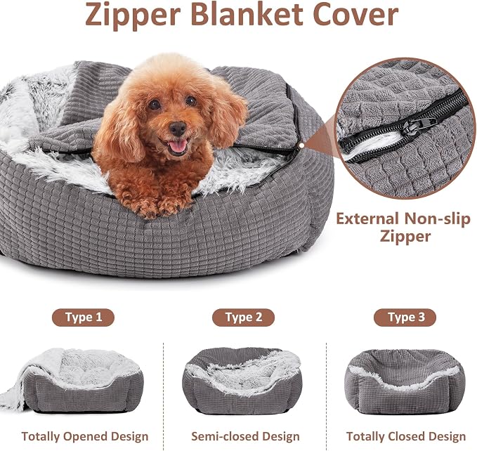 MIXJOY Dog Beds for Large Medium Small Dogs, Rectangle Cave Hooded Blanket Puppy Bed, Luxury Orthopedic Cat Beds for Indoor Cats, Warmth and Machine Washable (35 inches, Grey) - Image 2