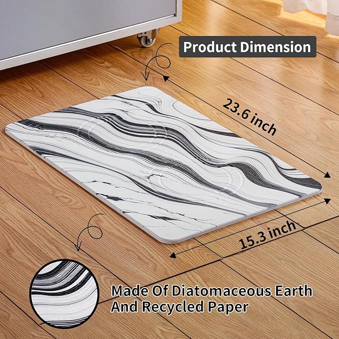 Diatomite Stone Pet Feeding Mat for Dog Cat Super Absorbent Diatomite Quick Drying Stone Dog Food Mat, Dog Mats for Food and Water with Non-Slip Station, Fast Dry Pet Mats,Marble Water Flow - Image 4