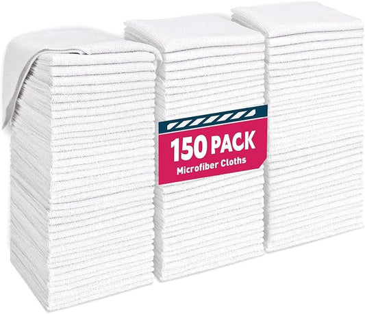 TEAWOO White Microfiber Towels- 150 Pack, Microfiber Cleaning Cloths Bulk | Microfiber Towels for Cars, Cleaning Rags (12x12 inches) by TEAWOO