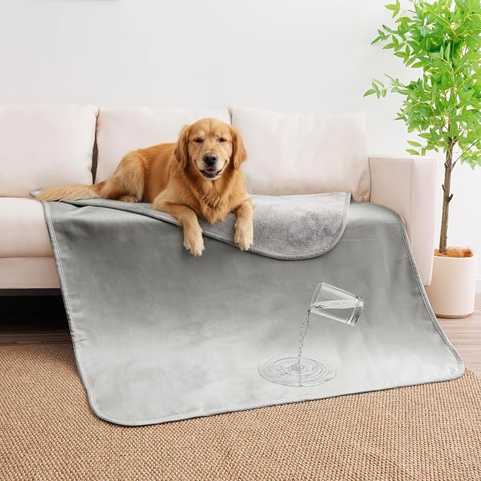 Waterproof Blanket - Reversible Dog Throw as Furniture Protector | Soft Velvet & Flannel, TPU Leak-Proof Liner, Machine Washable, Fits Couch and Bed, 40" x 50", Lightgrey/Darkgrey by TuffeelHome