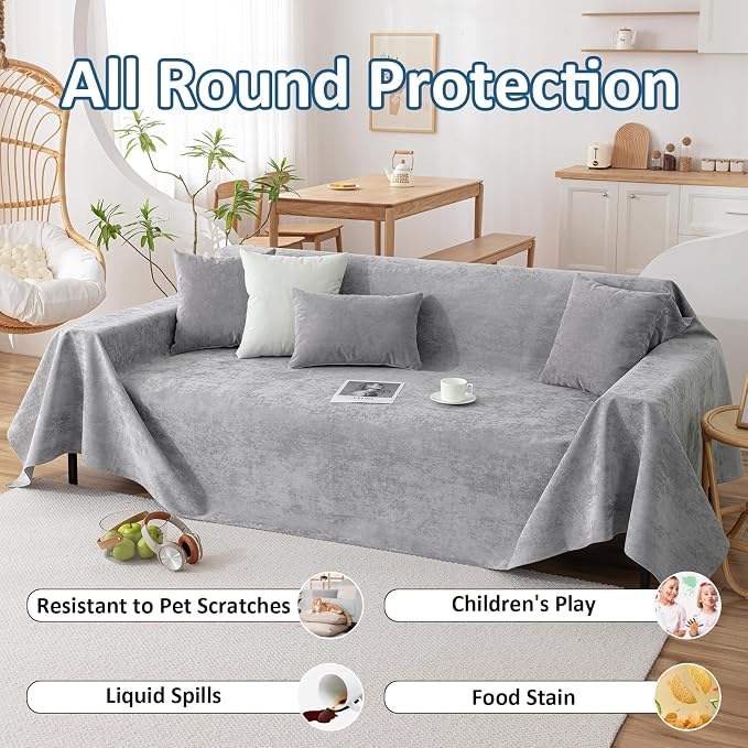 VClife Couch Covers Anti Scratch Sofa Covers for 2 Cushion Couch Sofa, Waterproof Pet Couch Cover for Dog Cat, Washable Couch Slipcover Modern Gray Sofa Cover Throw Furniture Protector, 71"X102" - Image 6