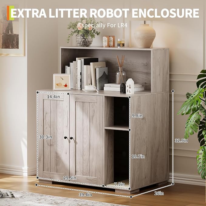 Extra Large Cat Litter Box Enclosure Furniture – Dog-Proof Cabinet with Scrape-resistant Pad, Built-in Outlet, Storage Space for Cat Accessories – Fits Automatic Litter Boxes – Indoor Cat House | Dog-Proof Cabinet with Scrape-resistant Pad, Built-in Ou... - Image 7