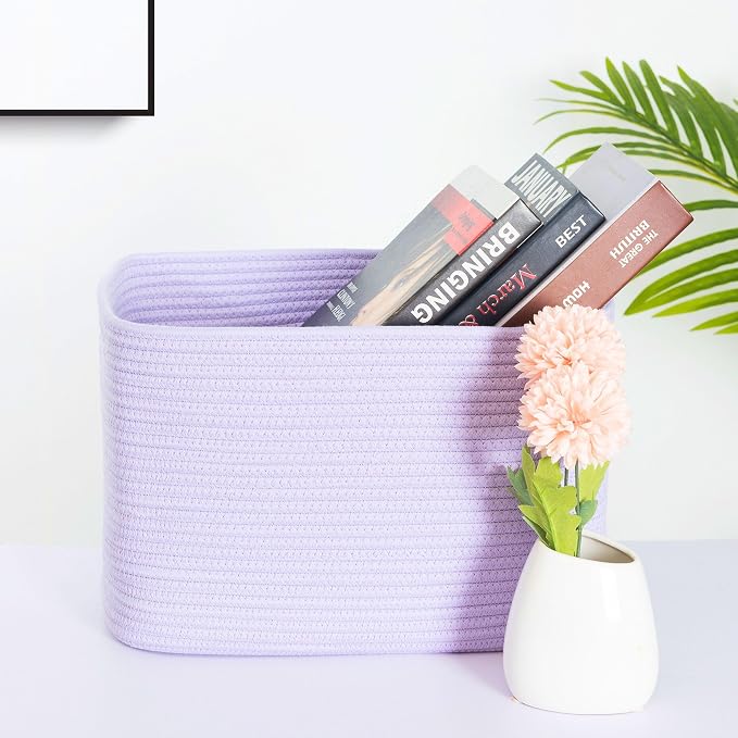 MINTWOOD Design 3-Pack Storage Baskets and Cube Bins for Shelves, Playroom and Classroom, Decorative Woven Closet Organizers for Books, Shoes, and Pantry Items, Lavender Purple - Image 2