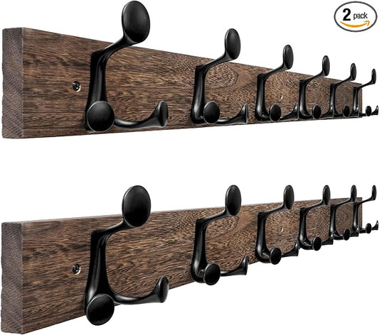 SKOLOO 36-Inch Wood Burnt Coat Rack Wall Mount with 6 Triple Hooks - Ideal for Family Entrances, Classrooms, and Pet Supplies Storage - Perfect Coat Hooks for Wall, Pack of 2 by SKOLOO