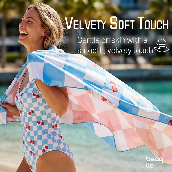 Microfiber Beach Towel W/Bag, Double Print Cherry Towel, 71 * 36'' | Quick Dry XL Beach Towels for Cruise Pool Yoga Gym Gift, Lightweight Absorbent Sandproof Compact Towels Beach Essentials - Image 3